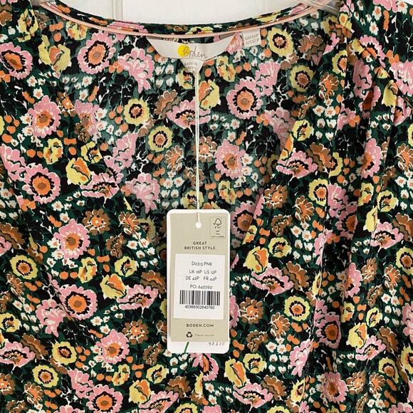 BODEN Multicolor Floral Long Sleeve V-Neck Mini Boho Dress Anthropologie 12P - Picture 5 of 8